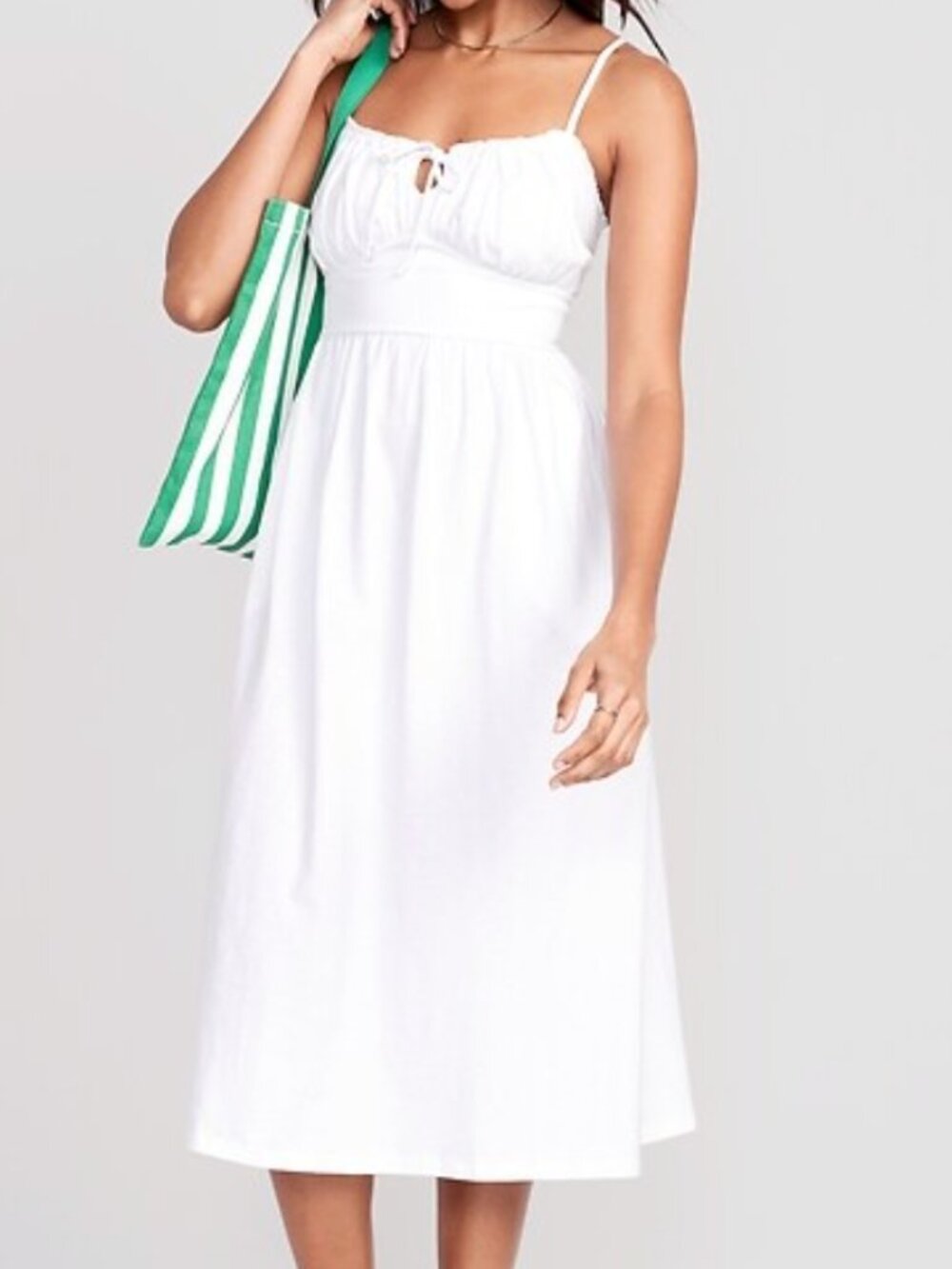 Old Navy Fit & Flare Tie-Front Cami Midi Dress in White, Size M Tall NWOT